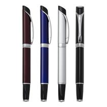 Caneta de metal triangular, com detalhes prata e preto