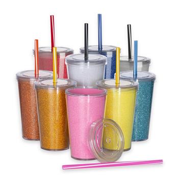 Copo de Acrílico com Eva Gliter; 540ml com Canudo