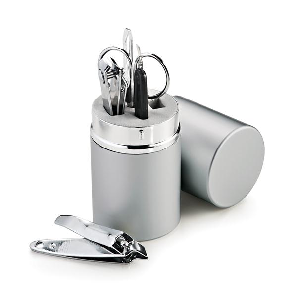 Kit manicure com 5 peças, estojo de metal