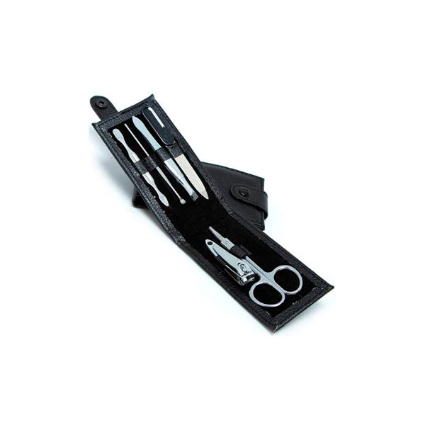 Kit manicure com 6 peças e estojo de couro sintético
