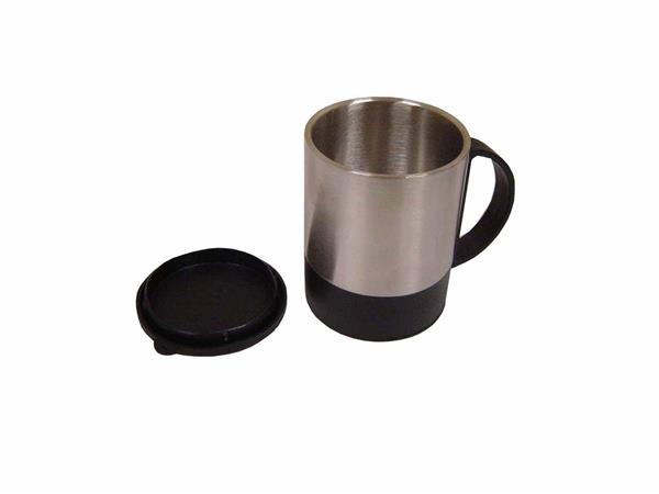 Caneca de Inox com tampa de plástico e fundo detalhe preto