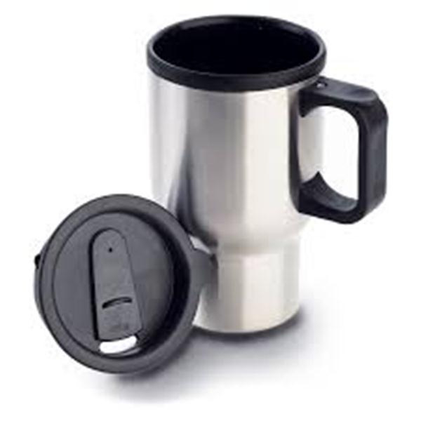 Caneca de Inox com cabo plástico, capacidade para 400 ml