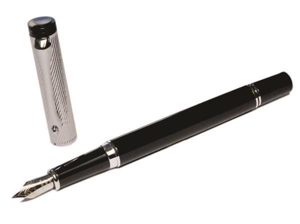 Caneta Metal Luxo Tinteiro Prata com Preto
