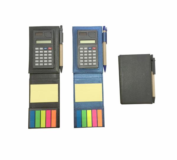 Bloquinho de anotações com calculadora e caneta em Courinho