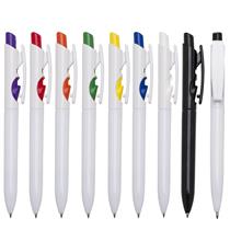 Caneta Plástica Branca com Acionador Colorido